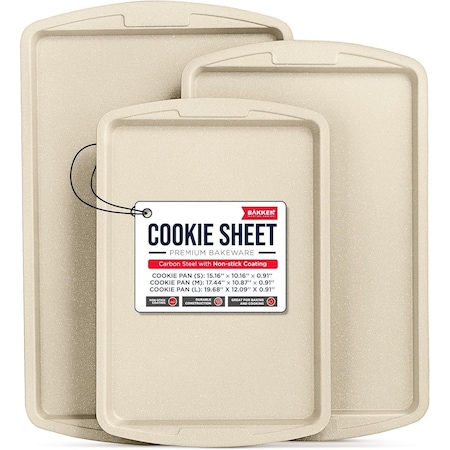 Bakken-Swiss BAKKENMASTER 3-Piece Cookie Sheet Set, Non-Stick, Stackable, White Marble Ceramic, Dishwasher Safe BKWAV3PWH