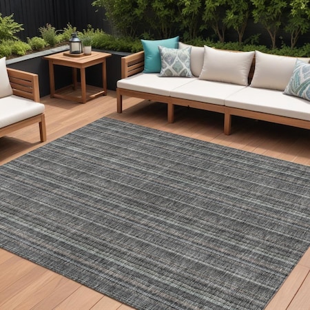 Homeroots 8' X 10' Gray And Silver Striped Washable Indoor Outdoor Area Rug 615052