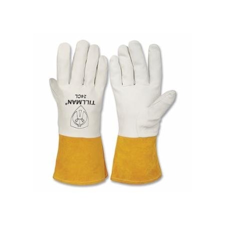 Tillman TIG Welding Gloves, 24C, Top Gr Kidskin Palm/BOH/Split Cowhide Cuff, Lg, Pearl/Bourbon Brn, 4 in L, 6PK 724-24CL