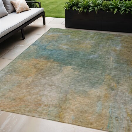 Homeroots 9' X 12' Artichoke Green Gray And Gold Abstract Washable Indoor Outdoor Area Rug 603063