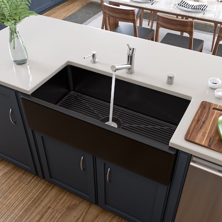 Alfi Brand 36" Black Gloss Reversible Smooth / Fluted Sgl Bowl Fireclay Farm Sink AB3618HS-BG
