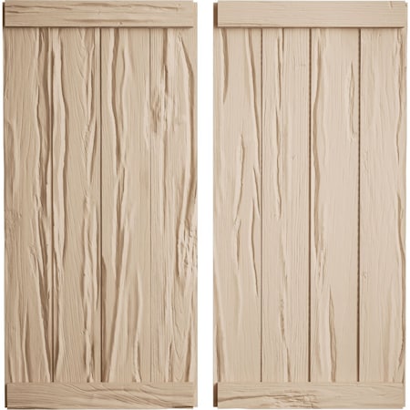 Ekena Millwork Rustic Four Board Joined Board-n-Batten Riverwood Faux Wood Shutters w/End Batten, 22W x 46H, PR SHUBJE22X46RWPR