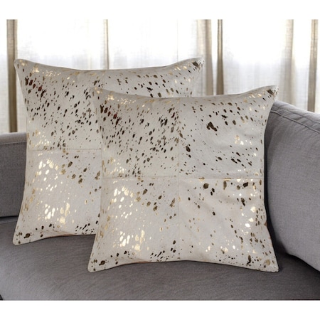 Homeroots Set of Two 18" Natural and Gold Abstract Cowhide Throw Pillows with Glitter, 2PK 544609