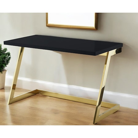 Homeroots 47" Black and Gold Wood and Stainless Steel Sled Writing Desk 543752