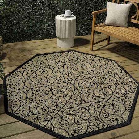 Jonathan Y Madrid Vintage Filigree Textured Weave Black/Khaki 8 ft Octagon Indoor/Outdoor Area Rug SMB107A-8TGN