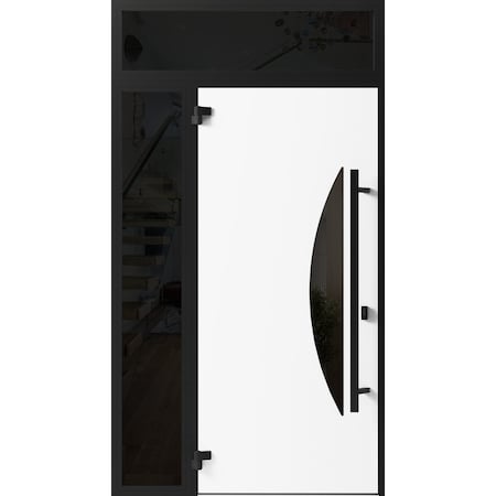 Vdomdoors Front Exterior Prehung Steel Door Ronex1077 Teak Sidelight and Transom Window Sidelite Entry Metal RONEX1077EXD-OAK-W36+14 X H80+16-RH-I