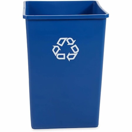 Rubbermaid Commercial 35 gal Square Recycling Bin, Open Top, Nickel/Satin Alum, Plastic, 1 Openings FG395873BLUE