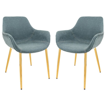 Leisuremod Markley Modern Leather Dining Arm Chair with Gold Metal Legs, Peacock Blue, 2PK ECG26BU2