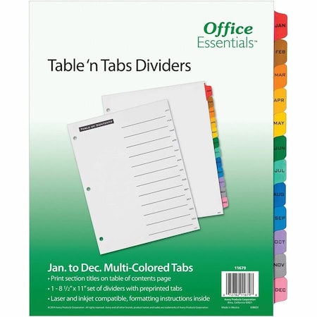 Avery reg Table 'N Tab Monthly Divider Set, Multi AVE11679