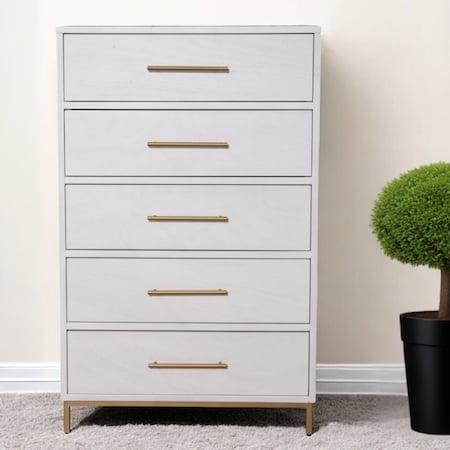Homeroots 30" White Solid Wood Five Drawer Chest 524127