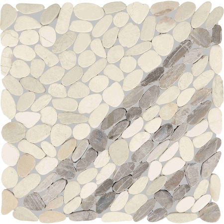 Daltile Pebble Oasis Natural Stone Striped Pebble Mosaic 11in x 11in in Tumbled Seashell, 11PK PB32STRPPBLMSTM