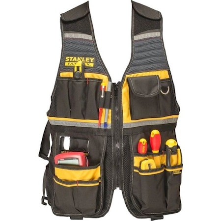 Stanley Tool Apron, Tool Vest, Black, Gray, Yellow, Polyester, 16 Pockets FMST530201