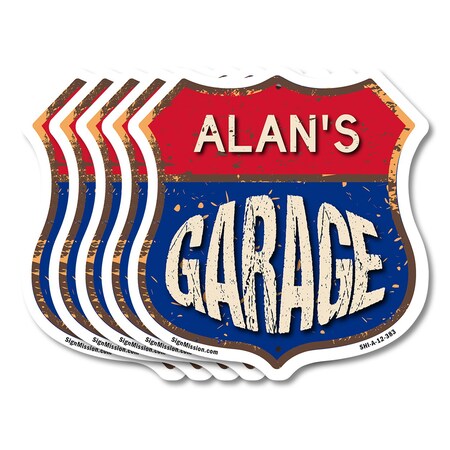 Signmission Alan's Garage, 12 inch X 12 inch, Aluminum Metal Sign, 5PK SHI-A-5Pack-12-383-ALAN