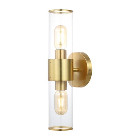 Jonathan Y Quinn 15.5" 2-Light Mid-Century Modern Iron/Acrylic LED Sconce, Brass Gold/Clear JYL9913A