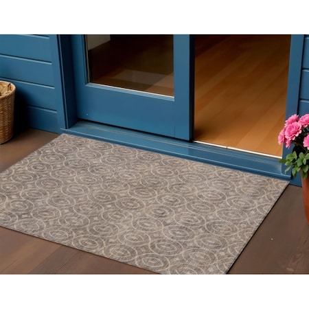 Homeroots 3' X 5' Brown Geometric Washable Indoor Outdoor Area Rug 607482