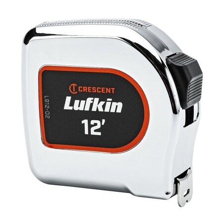 Crescent Lufkin Chrome Power Tape Series Tape Measure, 12 ft L Blade, 12 in W Blade L912-02