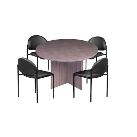 Boss Office Products BOSS 42" Round Table (Driftwood Finish) Set with (4) Armless Chairs in Black Vinyl GroupC-DW