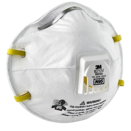 3M N95 Disposable Respirator, 8210V, Cool Flow Exhalation Valve, Dual Headstrap, White, PK10 8210V