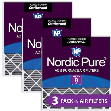 Nordic Pure 30x36x2 Plus Carbon Pleated Air Filter, High Capacity, MERV 8, 3 PK 30x36x2GeoPM8C-3