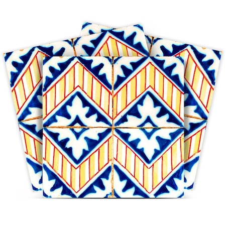 Homeroots 5" X 5" Blue Yellow Zig Peel and Stick Tiles 400186