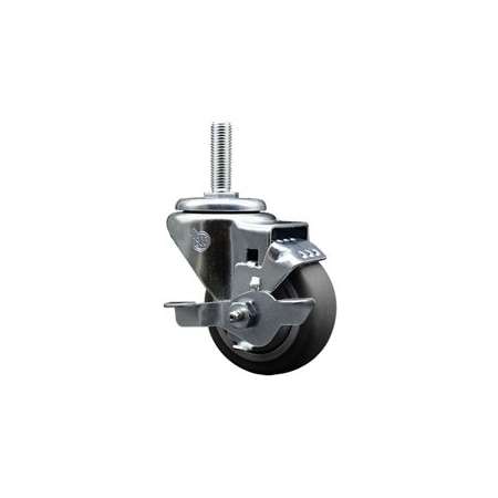 Service Caster 3 Inch Thermoplastic Rubber Wheel Swivel 58 Inch Threaded Stem Caster with Brake SCC SCC-TS20S314-TPRB-TLB-58212
