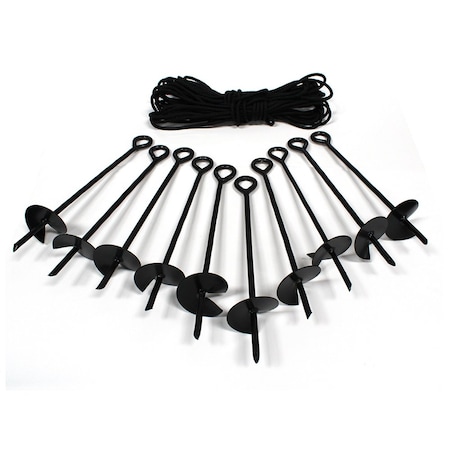 King Canopy 10-Piece Ground Anchor Kit, 15in Steel Powder Coated, Auger Style w/100 feet of Rope, Black A10200