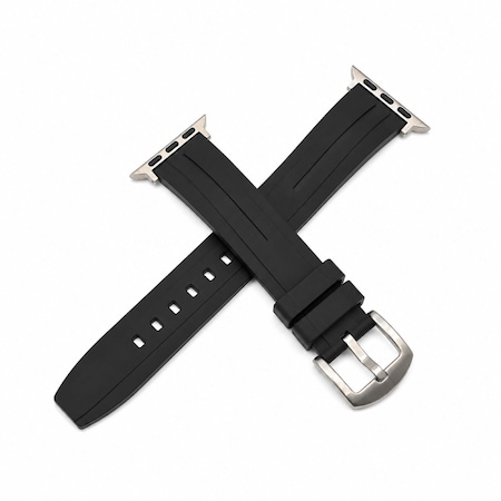 Elegani Rubber Band Compatible with Apple Watch 45mm, Black, Silver, Black, Yellow Gold, Rose Gold Buckle TPSIVRB-BLKBLK-45