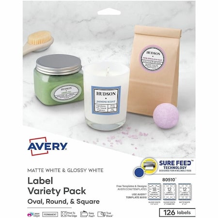 Avery Labels Variety Pack, Sure Feed Te, PK126 80510