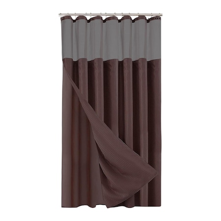 Homeroots Brown Modern Grid Shower Curtain and Liner Set 399757