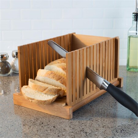 Carne Bamboo Bread Slicer Foldable, Adjustable Knife Guide & Board for Cutting Loaves Evenly CA3253067