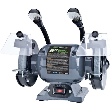 Genesis Bench Grinder, 120 VAC, 1.5 A, 1/2 in Arbor/Spindle, 6 in Dia Wheel, 3550 rpm Speed GBG600L