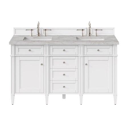 James Martin Vanities 60" D Vanity, Bright White w/Victorian Silver Top w/FreePower Wireless Charger 655-V60D-BW-FVSL