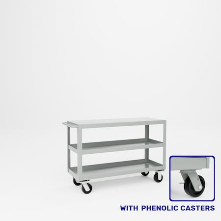 Pucel Heavy Duty Shop Truck, 48 in W x 18 in D x 33.5 in H, Three Shelves, Push Handle, Light Blue 1848-DT-3P