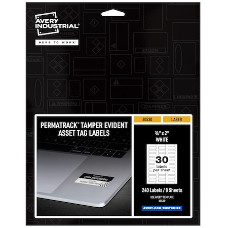 Avery Tamper-Evident Asset Tag Labels, L, PK240 60530