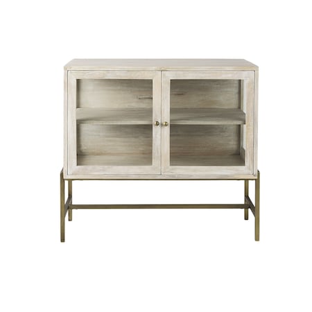 Homeroots 38in White Solid Wood Sideboard with Two Glass Doors 391992