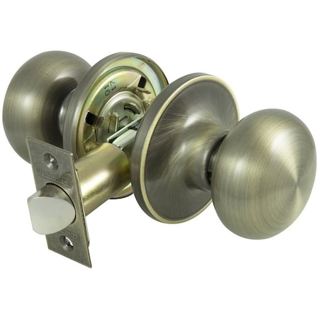 Prosource Passage Knob, Metal, Antique Brass, 2-3/8 to 2-3/4 in Backset, 1-3/8 to 1-3/4 in Thick Door TF830V-PS