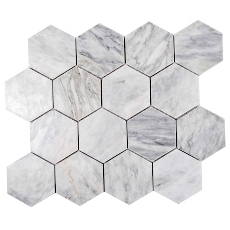 Apollo Tile Toscana 12x10 in. Light Gray Polished Calacatta Bluette Hexagon Mosaic Tile (4.38 sq ft/case) 5PK APLEML88G51PA