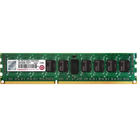 Transcend Information TRANSCEND 8GB DDR3 1600 PC3 12800 240PIN REGISTERED DIMM, 2RANKX8, CL11, SERVE TS1GKR72V6H
