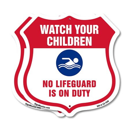 Signmission Pool Safety Shield Sign Attention Watch, 12 inch X 12 inch, Aluminum Metal Sign, 2PK SHI-A-2PACK-12-430