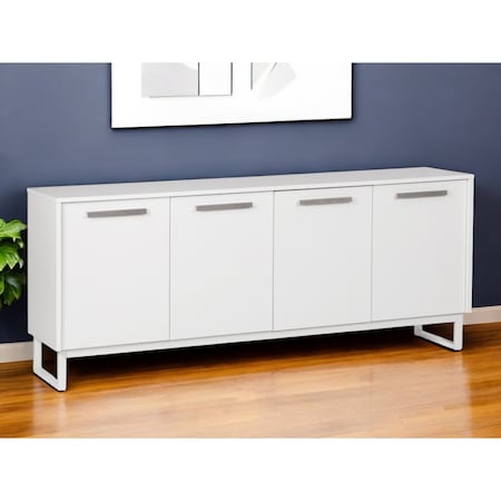 Homeroots 75" White Wood Console Accent Cabinet With Four Doors 568895