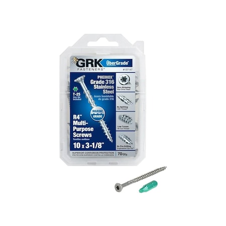 Grk Fasteners Framing and Decking Screw, #10 Thread x 3-1/8" L, Flat Head, Star Drive, SS, Yellow Finish, 70PK 137147