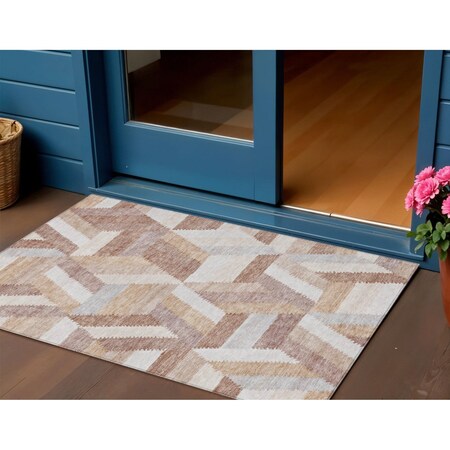 Homeroots 3' X 5' Copper Geometric Washable Indoor Outdoor Area Rug 608052