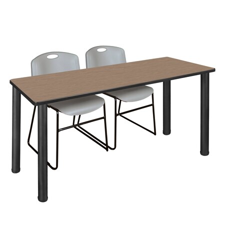 Regency Kee Training Table W/ 2 Zeng Chairs, 72 in W, 24 in L, Noble Oak MT7224NOBPBK44GY