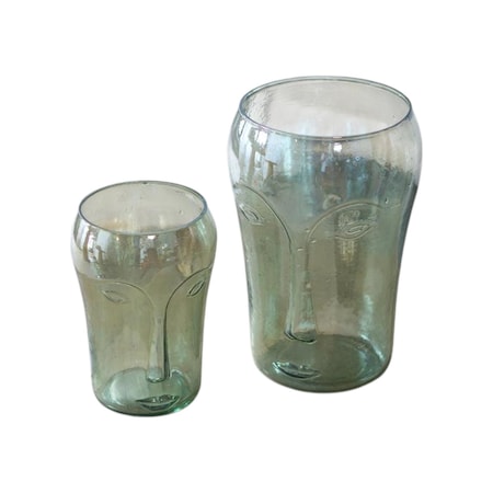 Homeroots Set of Two Light Green Glass Modern Abstract Faces Table Vases, 2PK 568860