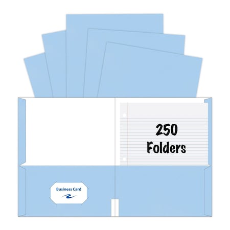 Roaring Spring Case of Light Blue Paper Pocket Folders, 11.75"x9.5", Twin Pockets hold 25 sht each, 11 pt tag board, PK250 50124cs