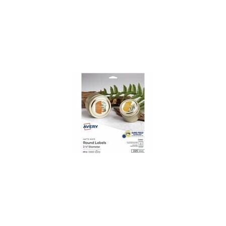 Avery Printable Round Labels, 2.5in, Matte White, 225 Labels (22562), Waterproof, x 2 1/2in Diameter, 5PK 22562
