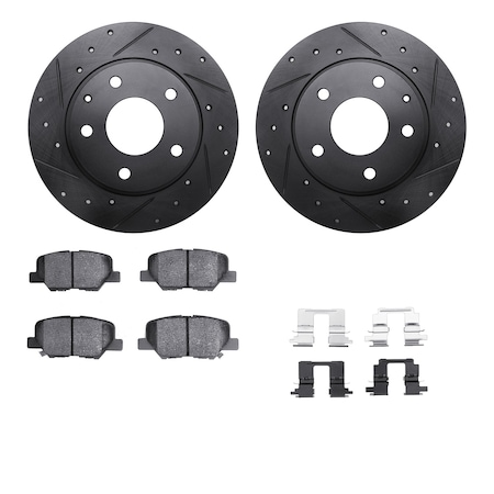 Dynamic Friction Co DFC Rotors-Drilled & Slotted-Black w/ 5000 Advanced Brake Pads Incl Hdw 8512-80043