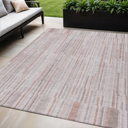 Homeroots 5' X 8' Coral And Beige Striped Washable Indoor Outdoor Area Rug 631534