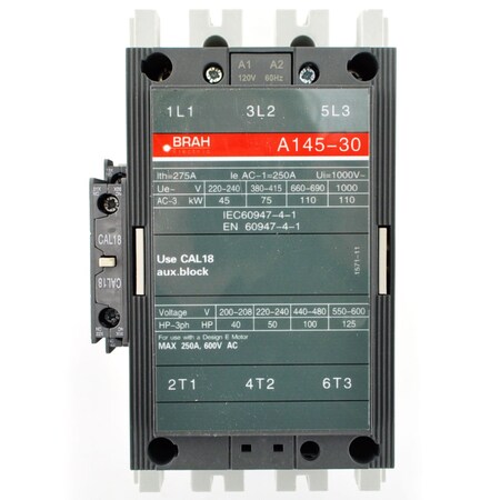 Brah Electric , Replacement 130A 600V 3P with 277VAC Closing Coil for A-Line Contactor A145-30-11-42 BA145-30-11-42