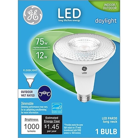 Ge LED Bulb, Flood/Spotlight, PAR30 Lamp, 75 W Equivalent, E26 Lamp Base, Dimmable, Daylight Light 38447